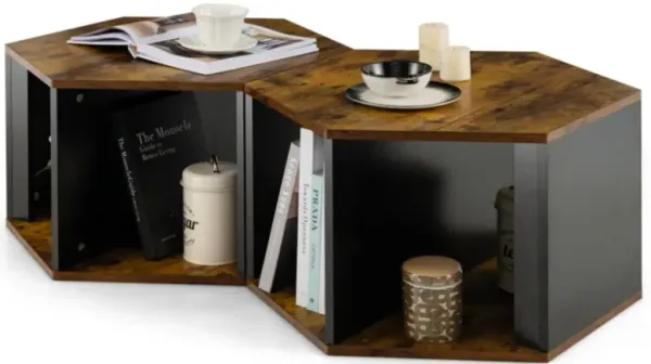 2 Pieces Hexagonal Side End Table for Living Office Coffee Room