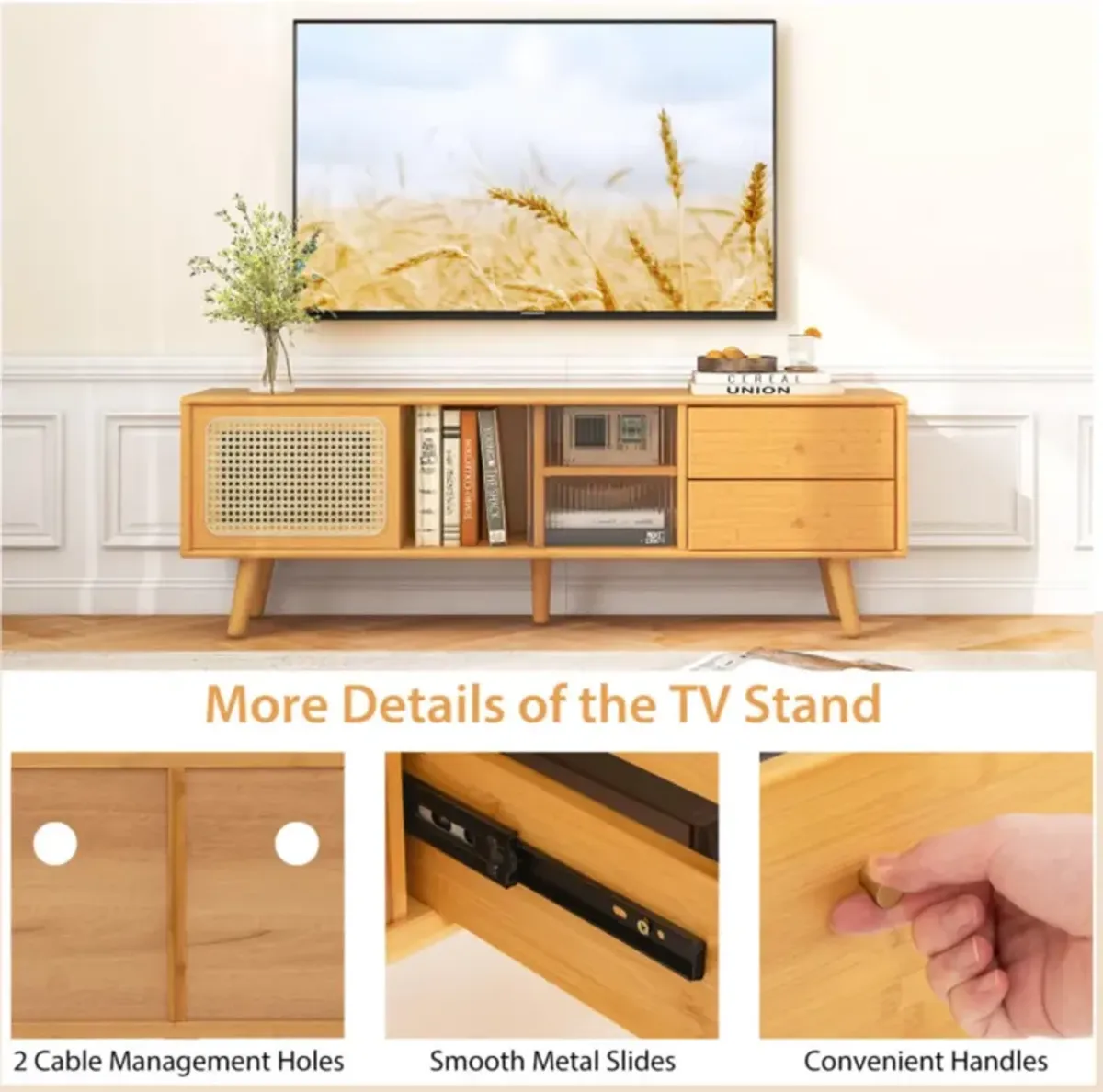 Hivvago Bamboo TV Stand for TV up to 65 Inch-Natural