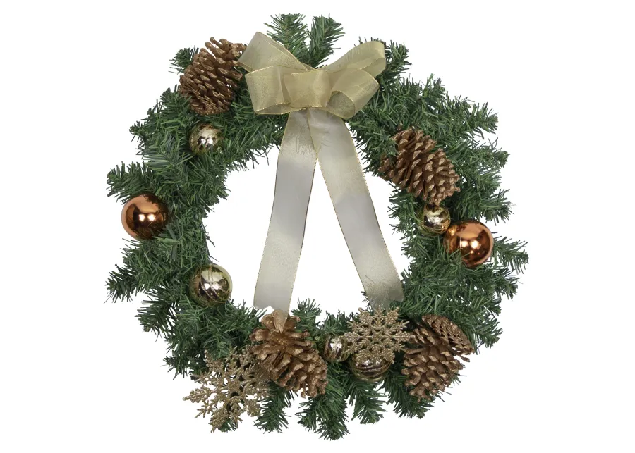 Pre-Decorated Ball Ornaments and Bow Artificial Christmas Wreath  24-Inch  Unlit