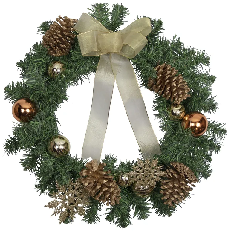 Pre-Decorated Ball Ornaments and Bow Artificial Christmas Wreath  24-Inch  Unlit