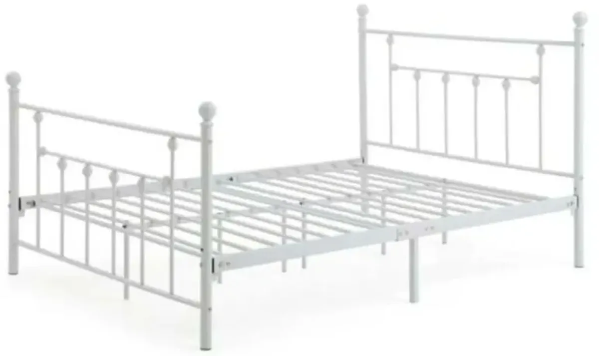 QuikFurn Full size White Classic Metal Platform Bed Frame with Headboard and Footboard