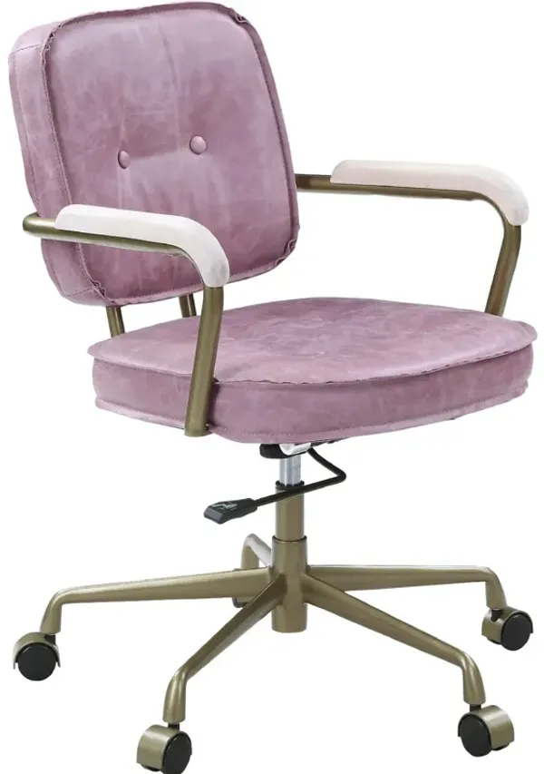 Office Chair with Armrests in Pink Top Grain Leather