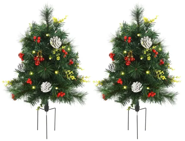 2' 2 PCs Artificial Evergreen Tree Pre-Lit Christmas Cordless with Ornament