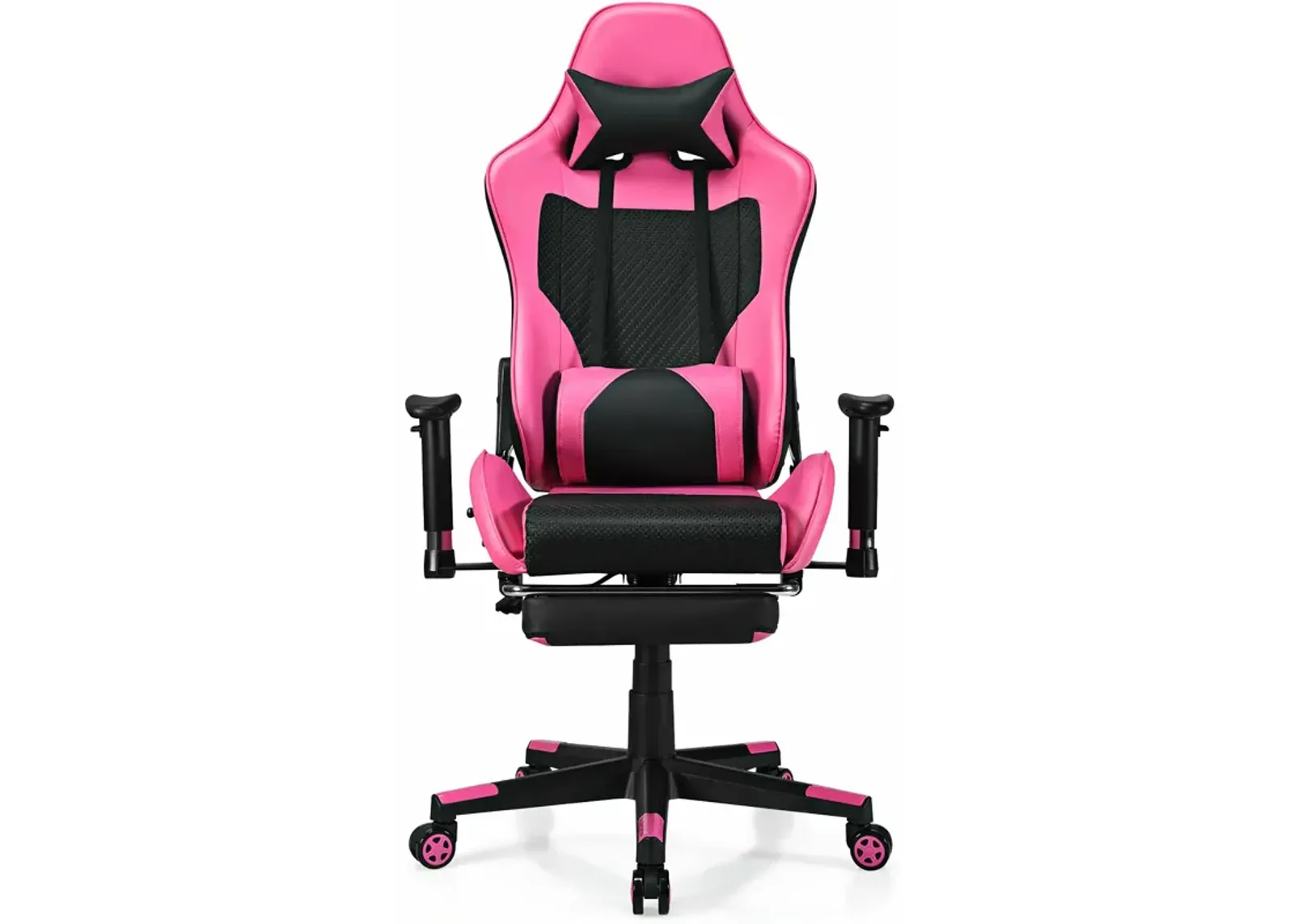 Costway Gaming Chair  Massage  Reclining  Racing Office Computer Chair with Footrest Pink