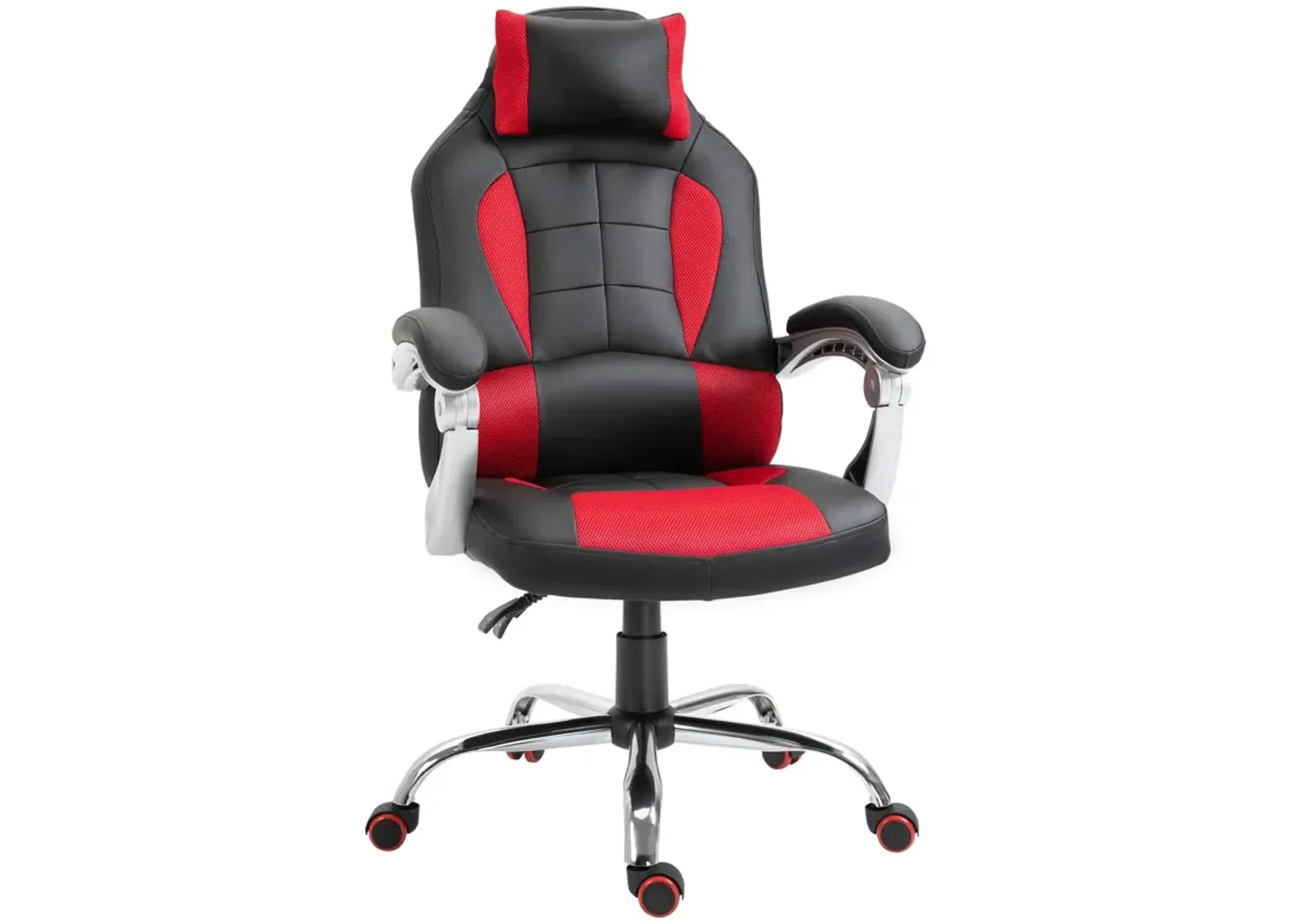 Red Racing Gamer Chair: High Back, Faux Leather, Lumbar Support