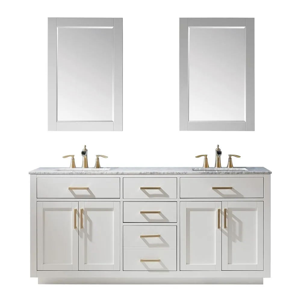 Altair 72 Double Bathroom Vanity Set in White with Mirror