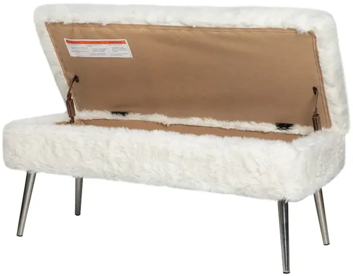 Jofran Huggy Luxury Plush Faux Fur Upholstered Storage Bench