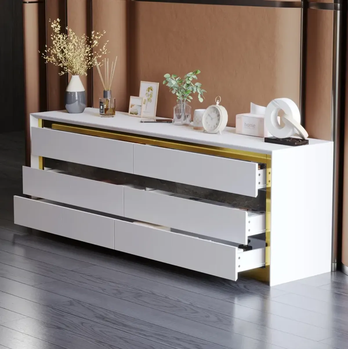 FUFU&GAGA 68.9" Modern Dresser with 6 Drawers,  (68.9" W x 15.7" D x 23.6"H), White