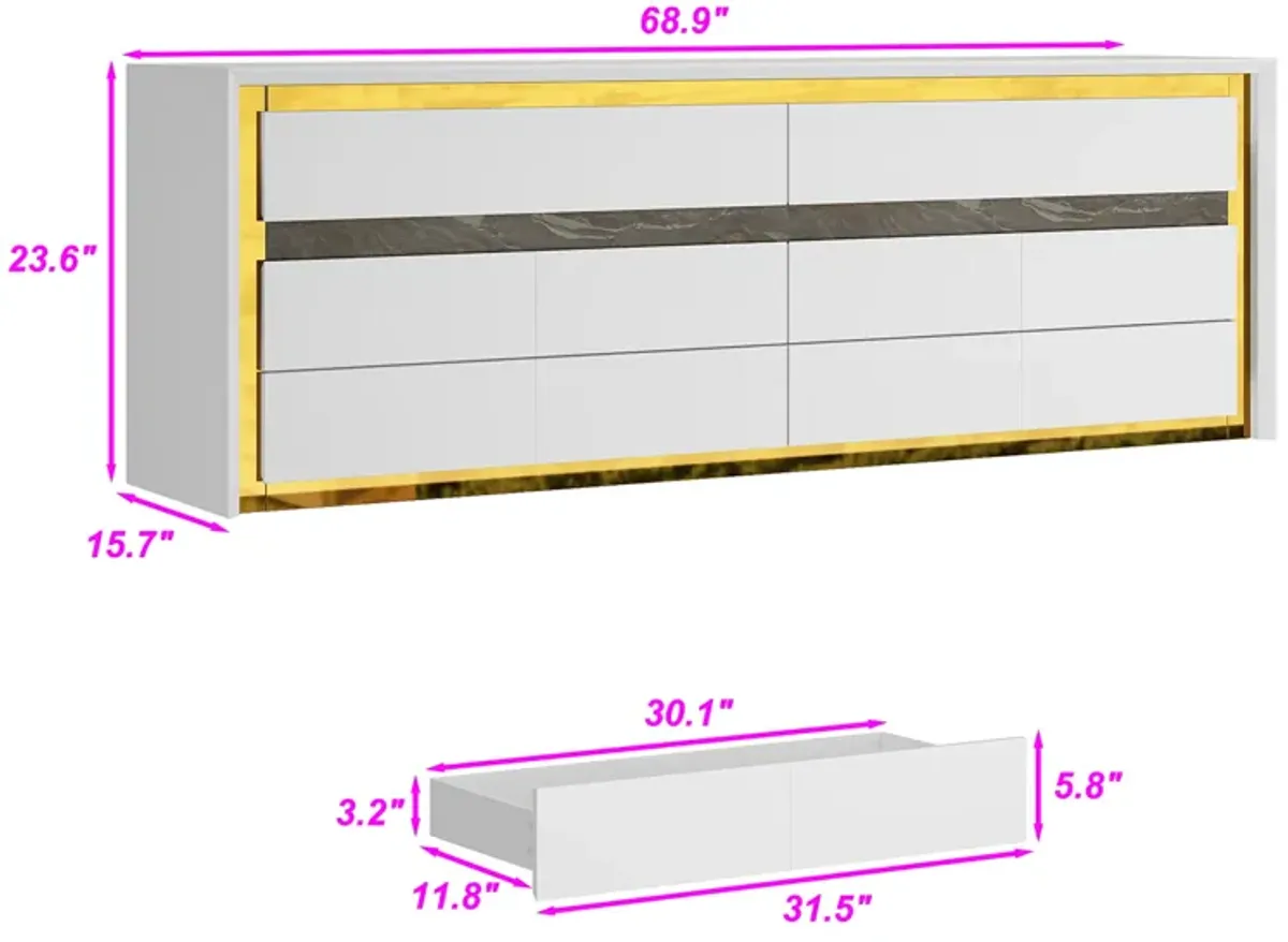 FUFU&GAGA 68.9" Modern Dresser with 6 Drawers,  (68.9" W x 15.7" D x 23.6"H), White