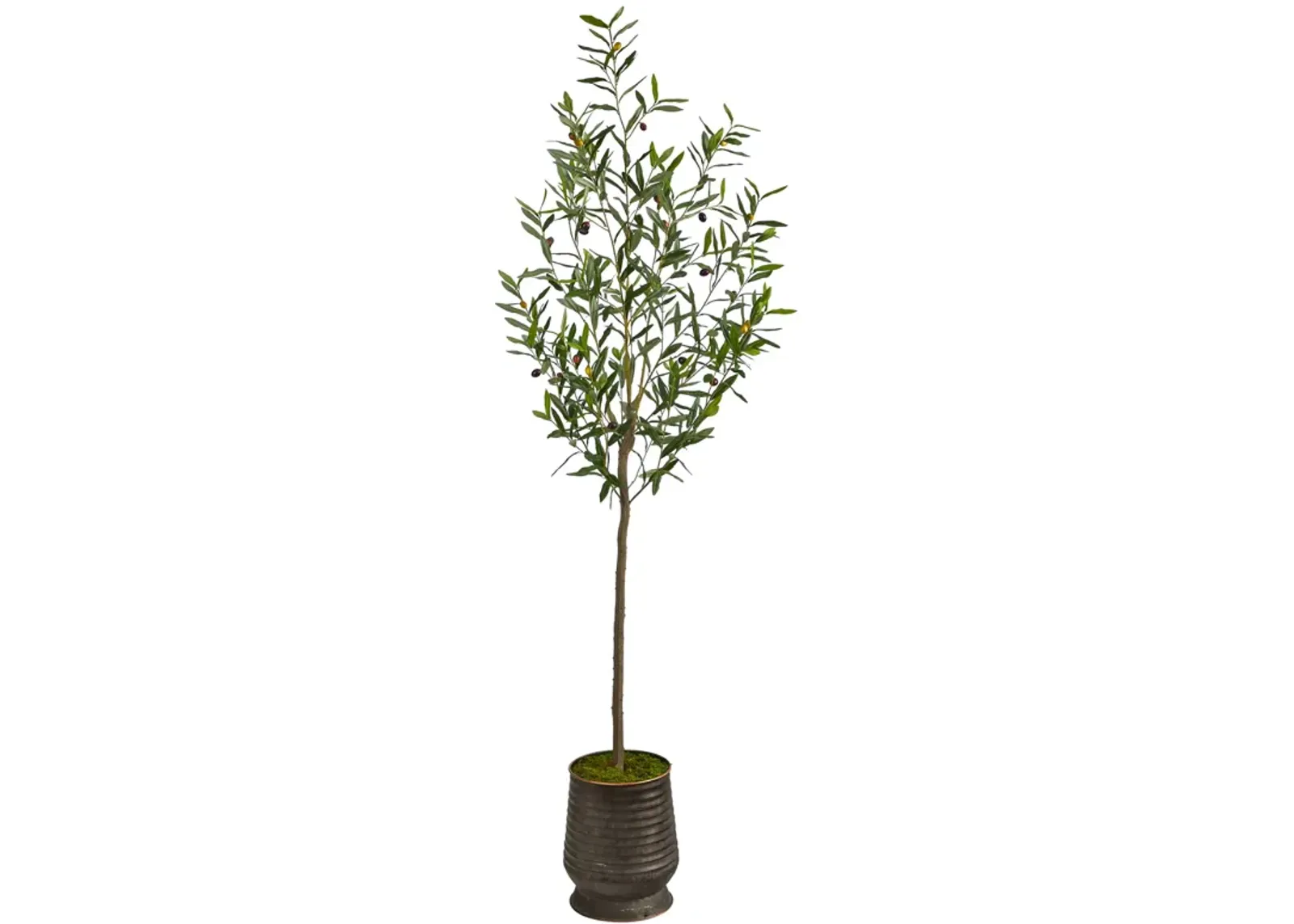 HomPlanti 75 Inches Olive Artificial Tree in Ribbed Metal Planter