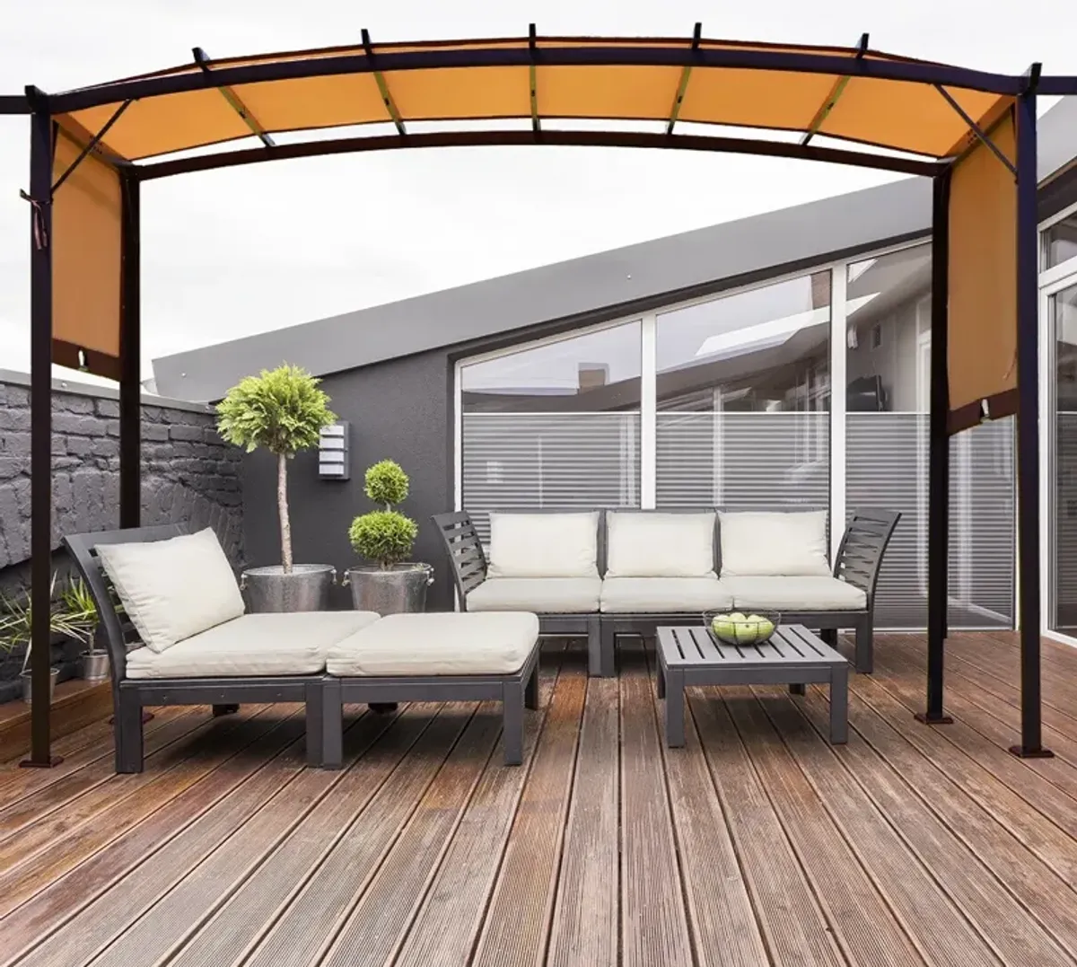 12 x 9 Feet Outdoor Pergola Gazebo with Retractable Canopy Shades