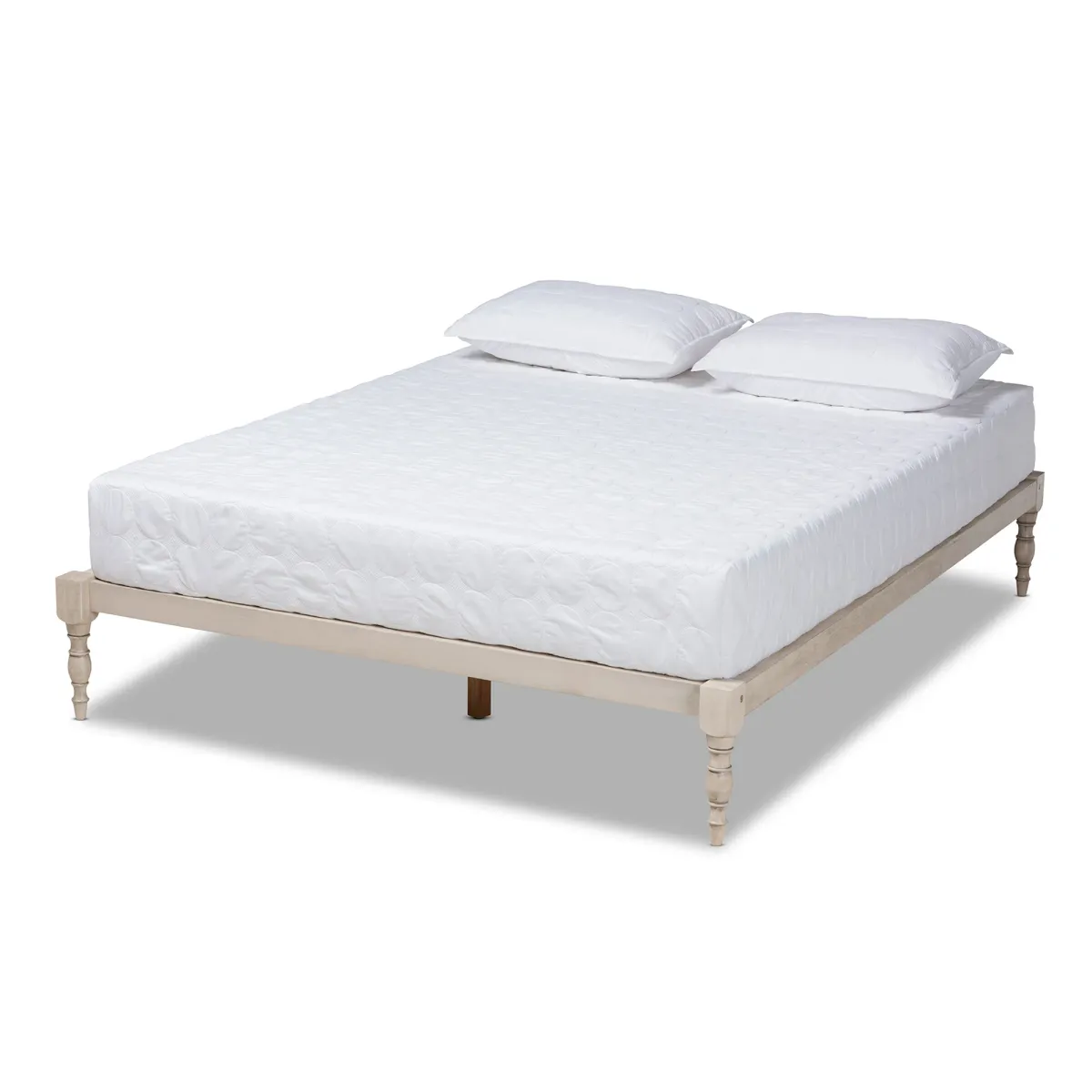 Baxton Studio Iseline Modern Antique White Finished Wood Queen Size Platform Bed Frame