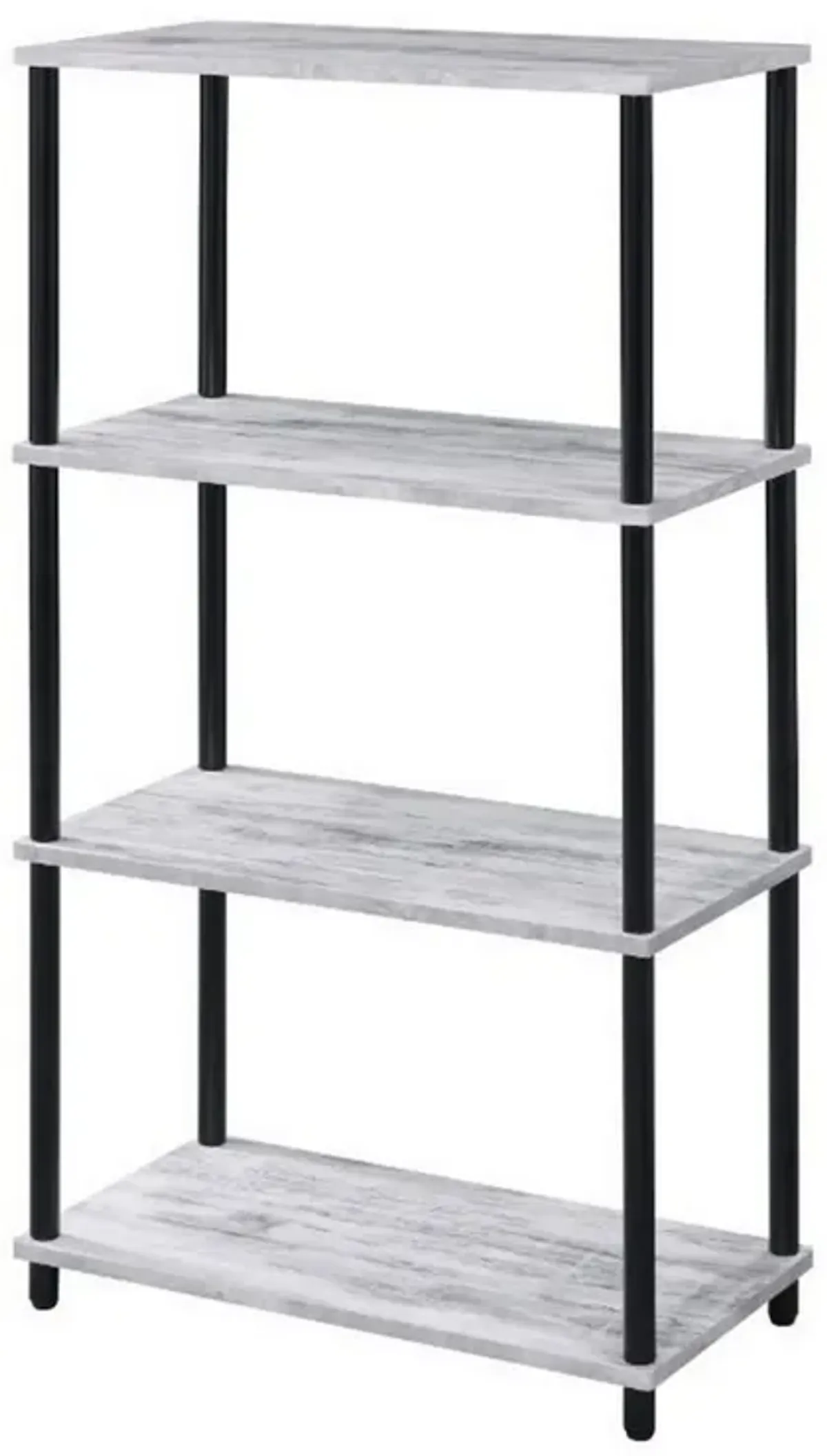 4 Tier Design Bookshelf with Metal Tubular Legs, Antique White-Benzara