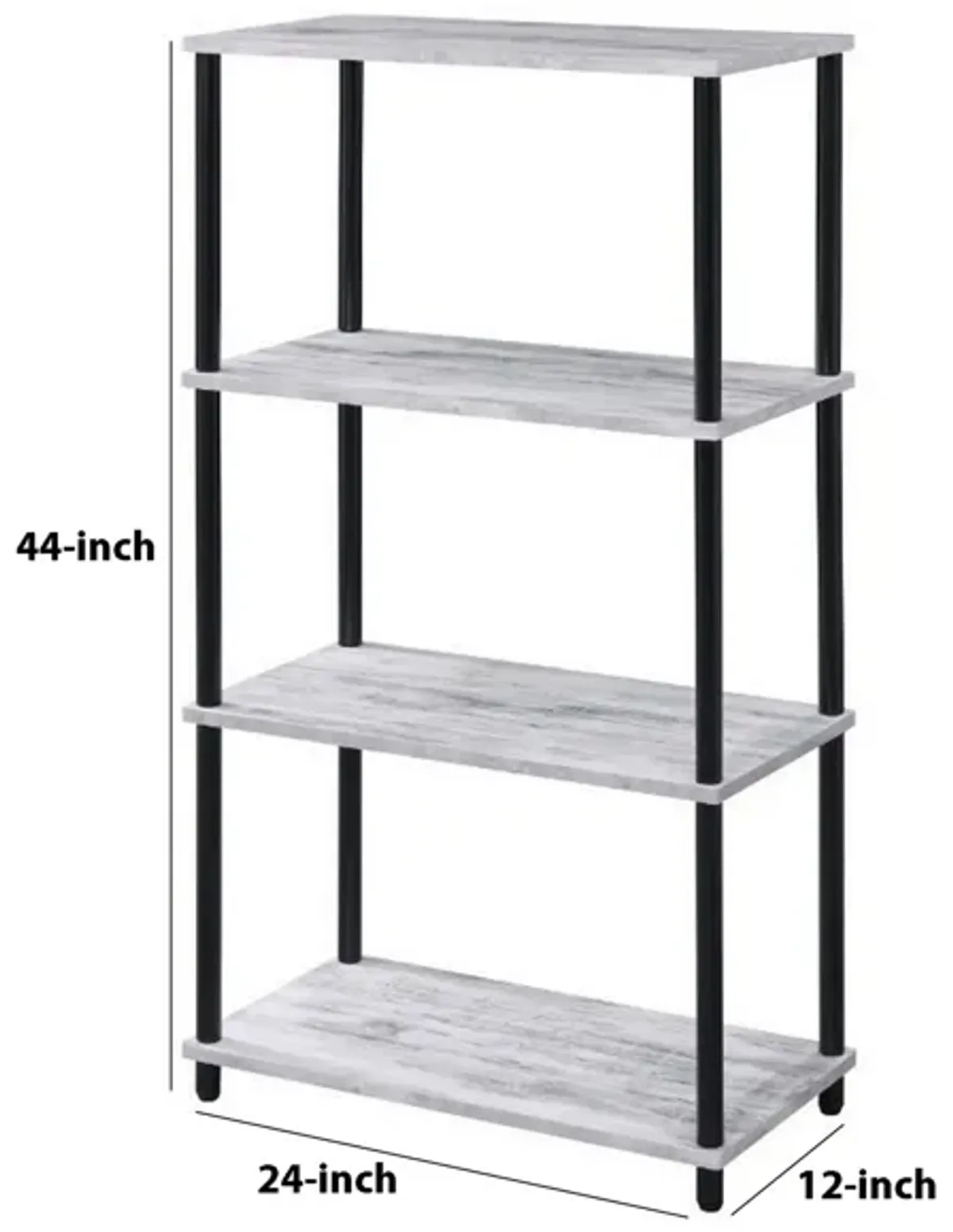 4 Tier Design Bookshelf with Metal Tubular Legs, Antique White-Benzara