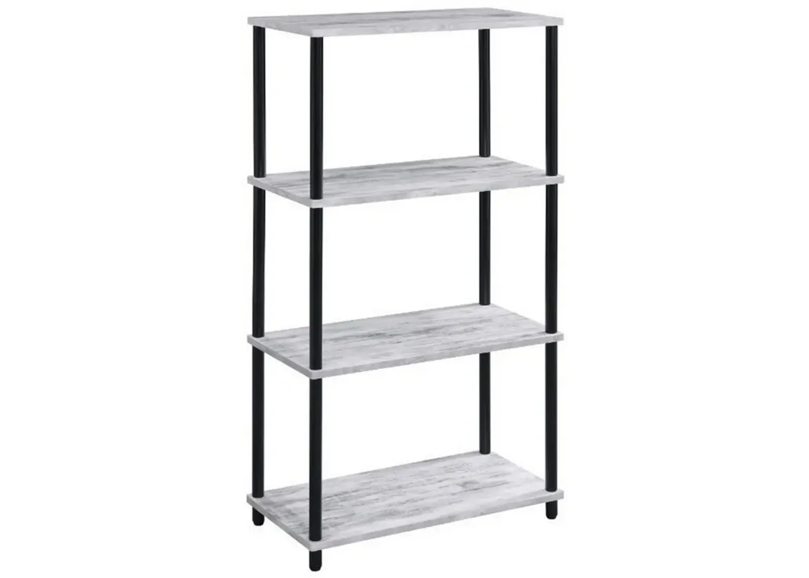 4 Tier Design Bookshelf with Metal Tubular Legs, Antique White-Benzara