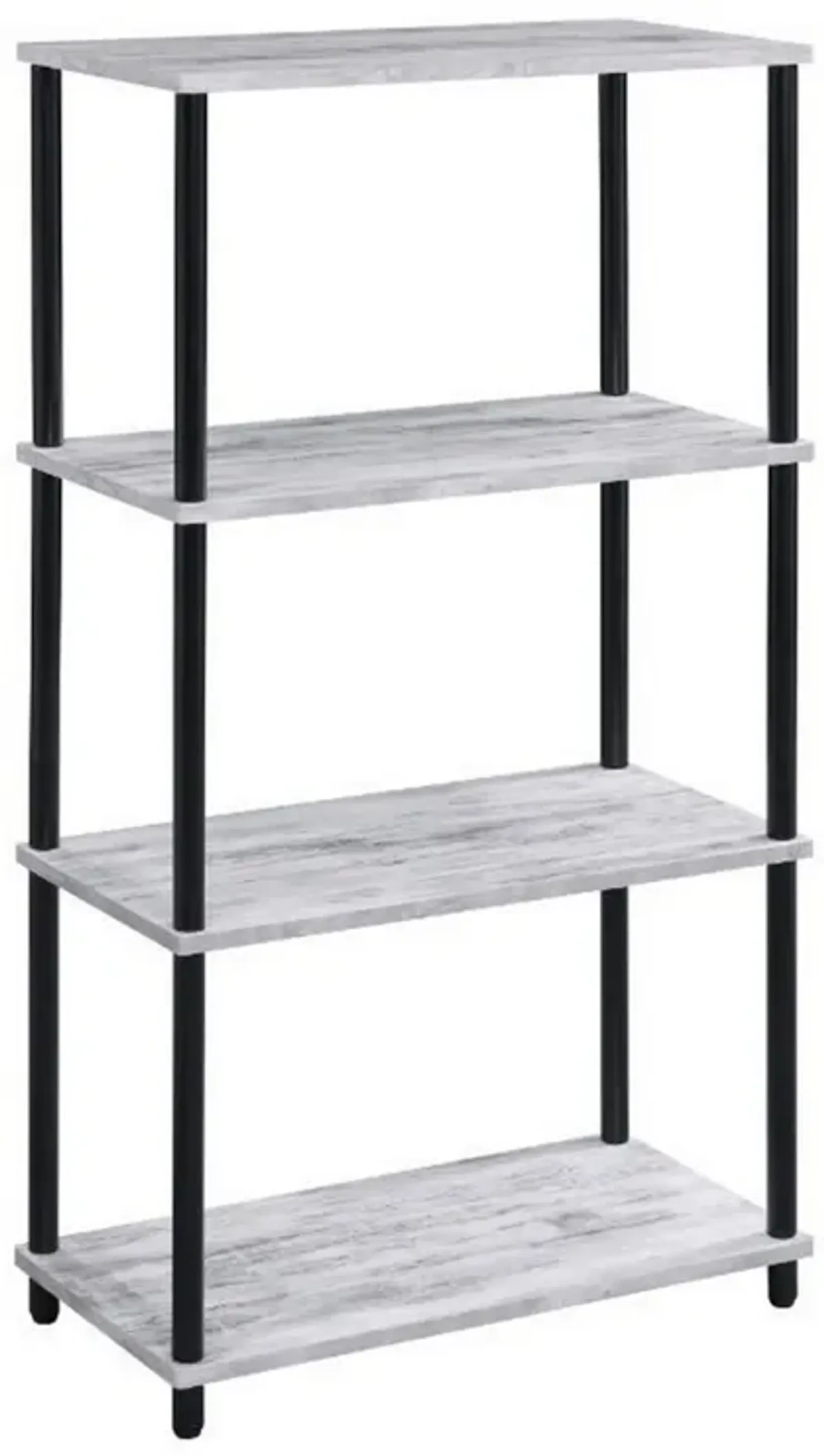 4 Tier Design Bookshelf with Metal Tubular Legs, Antique White-Benzara