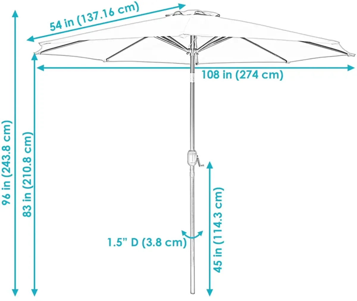 Sunnydaze 9 ft Aluminum Patio Umbrella with Tilt and Crank