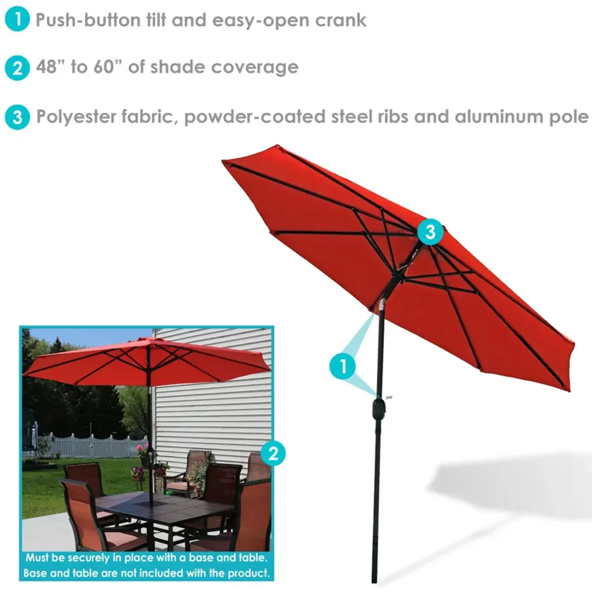 Sunnydaze 9 ft Aluminum Patio Umbrella with Tilt and Crank