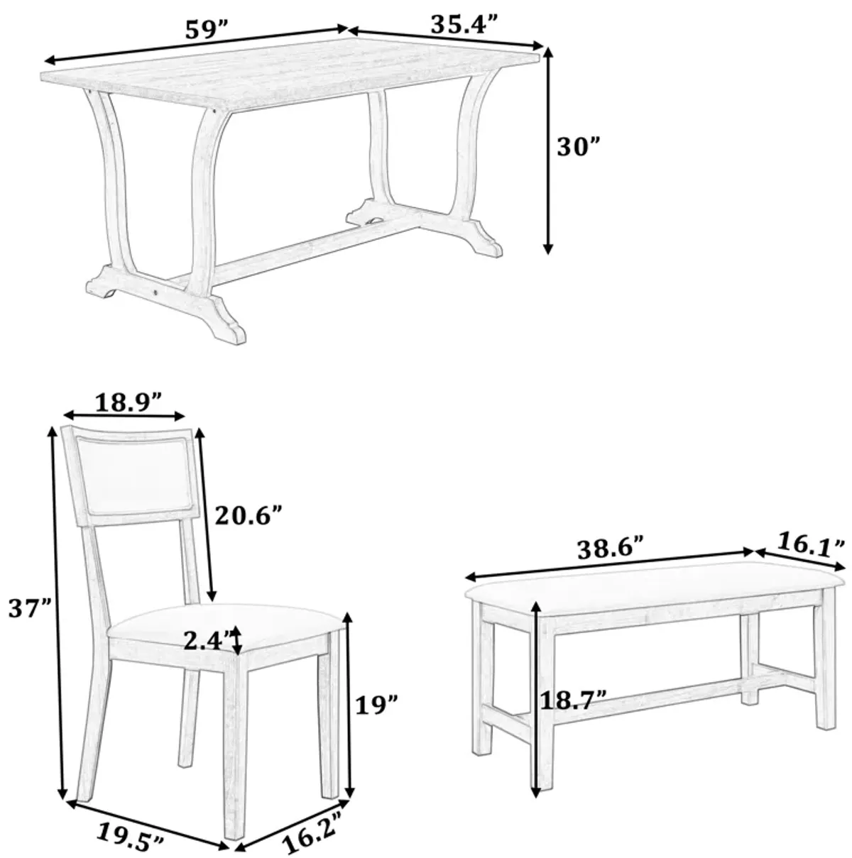 Merax Solid Wood 6-Piece Trestle Dining Table Set