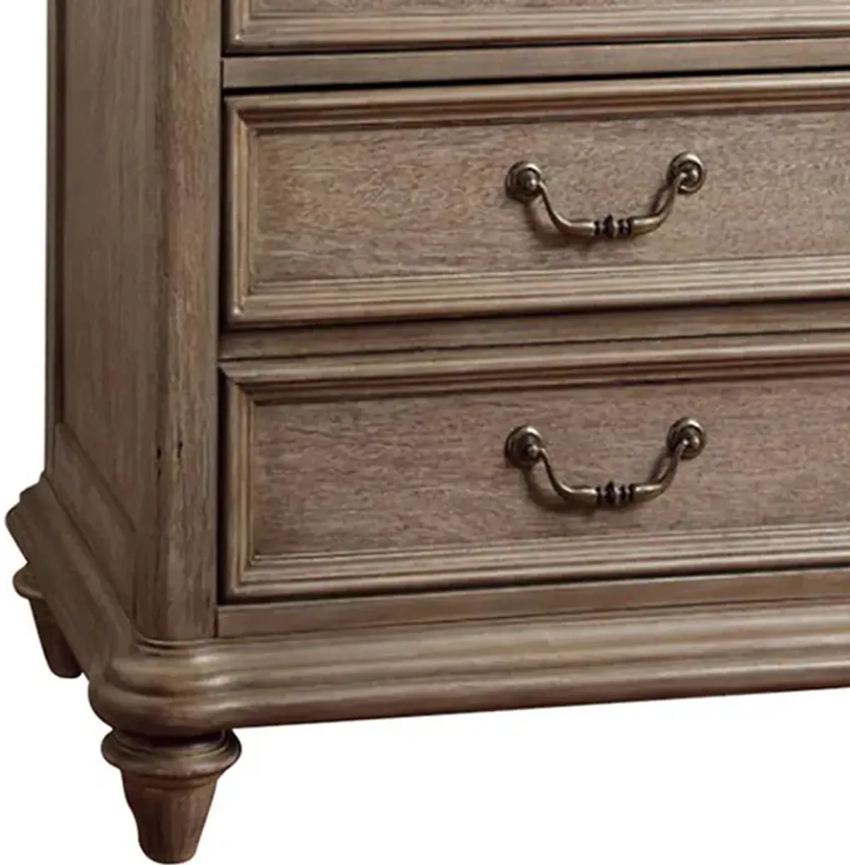 3 Drawer Wooden Nightstand with Grain Details, Beige-Benzara