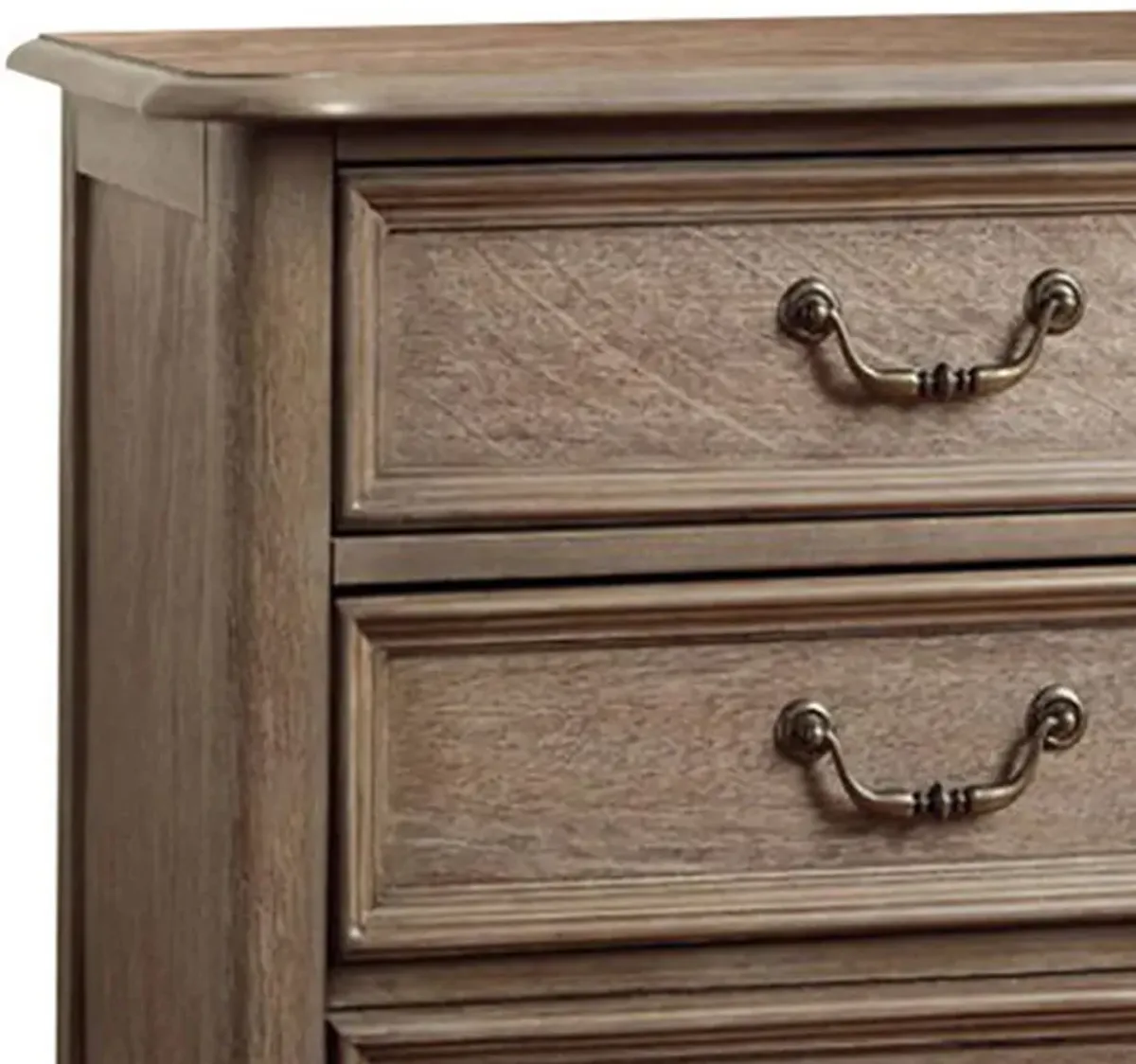 3 Drawer Wooden Nightstand with Grain Details, Beige-Benzara