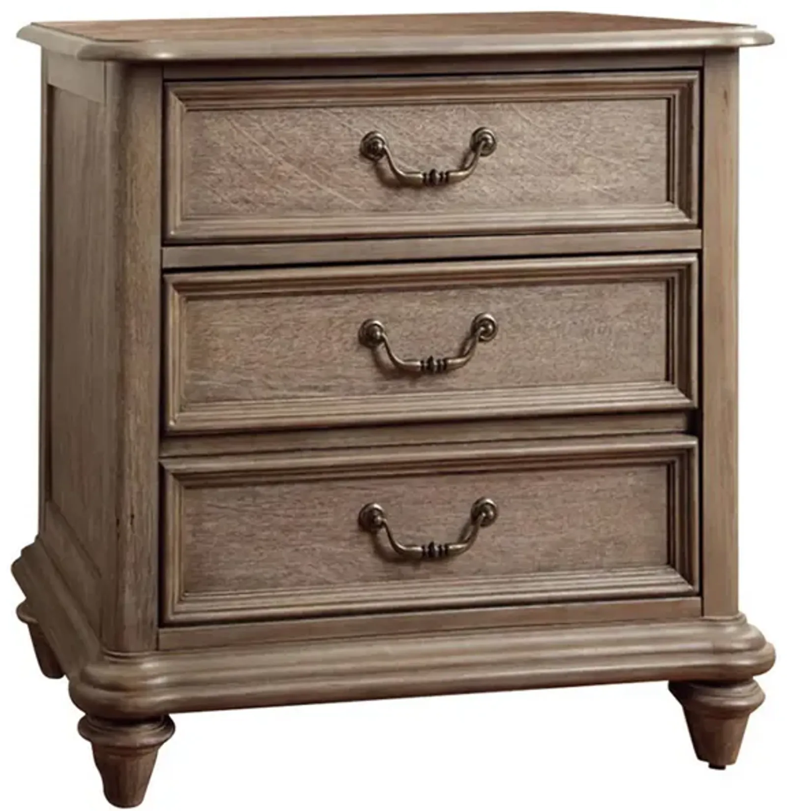 3 Drawer Wooden Nightstand with Grain Details, Beige-Benzara