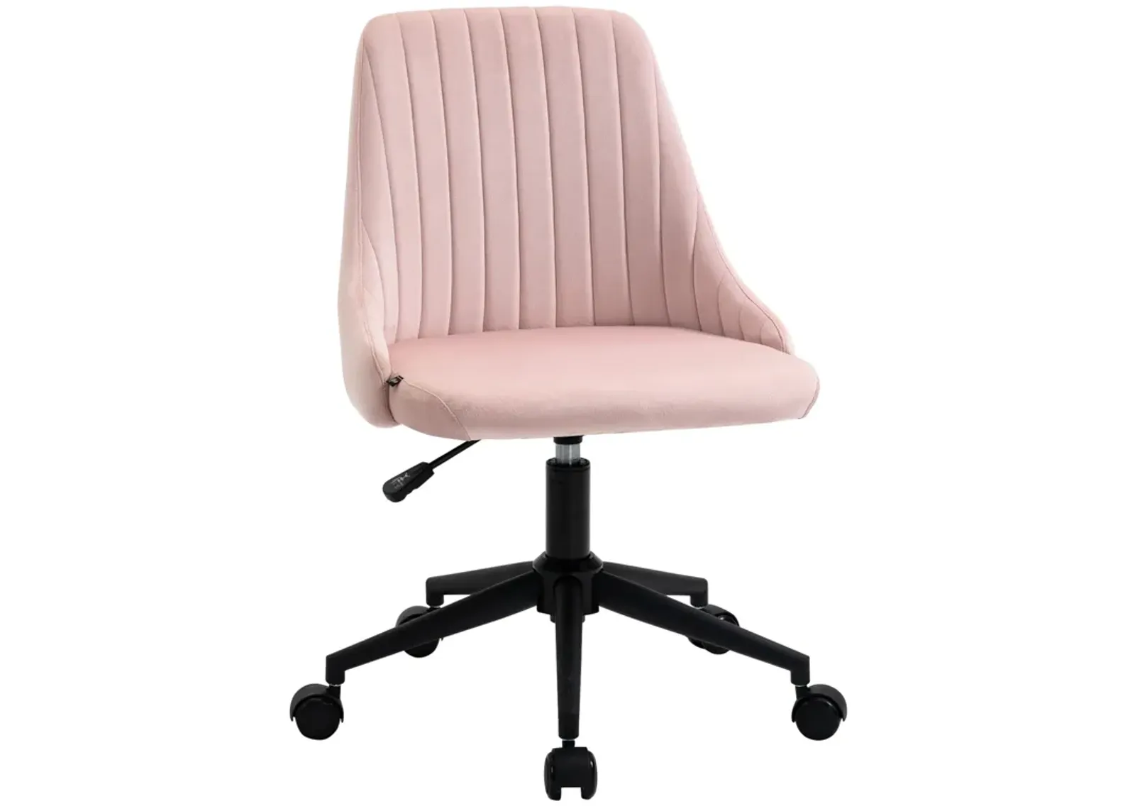 Pink Office Elegance: Velvet Swivel Mid-Back Chair with Scallop Design