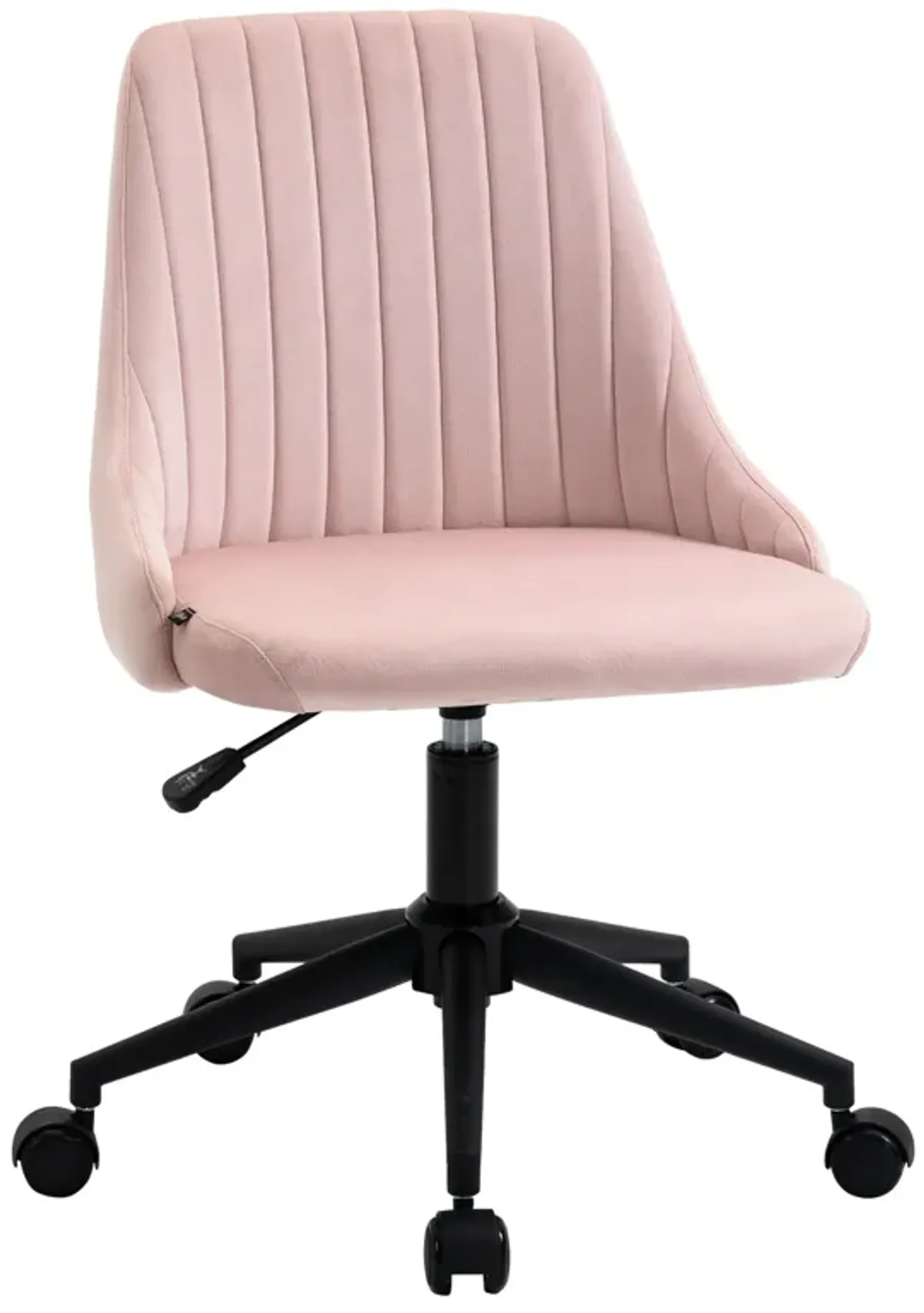 Pink Office Elegance: Velvet Swivel Mid-Back Chair with Scallop Design