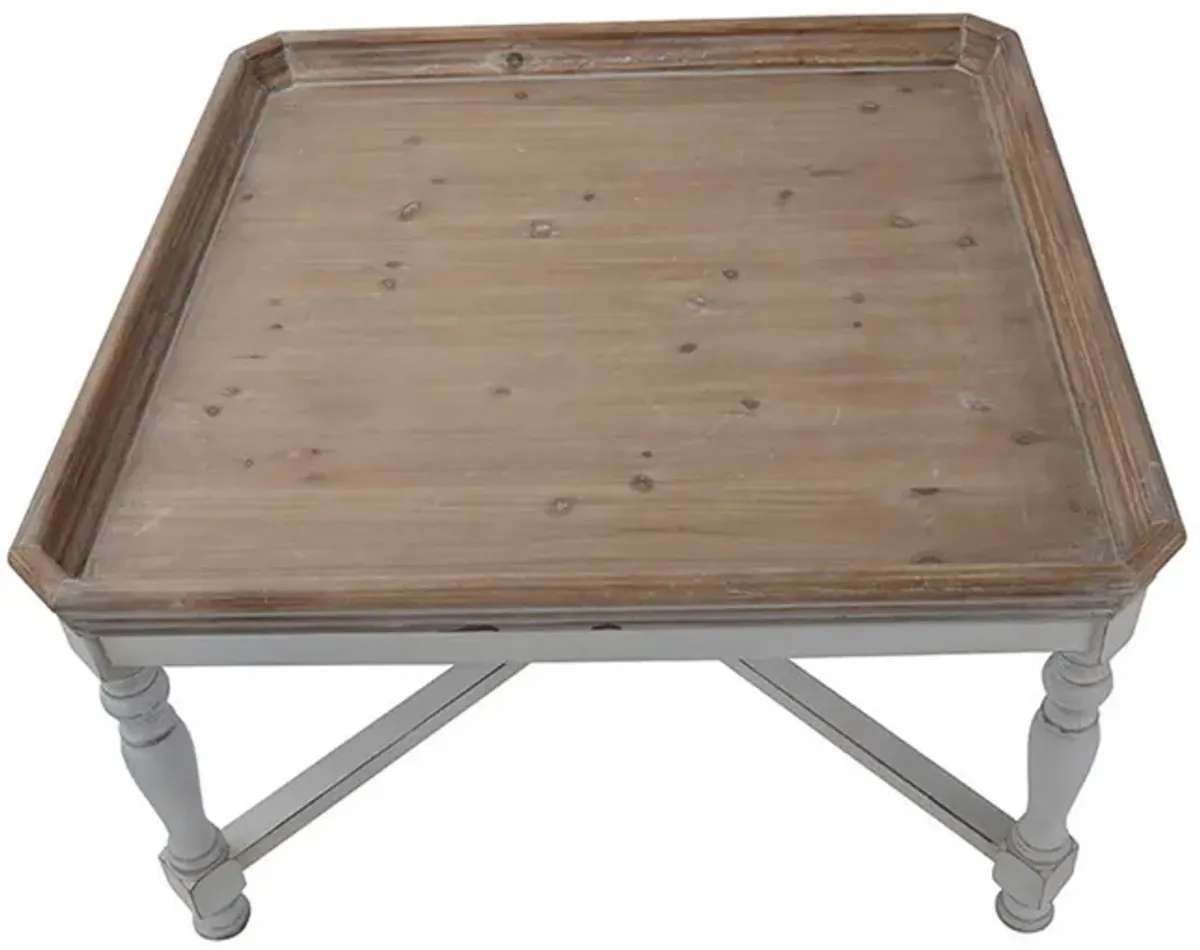 Fin 33 Inch Coffee Table, Tray Top, Rustic Fir Wood, Antique White, Brown-Benzara