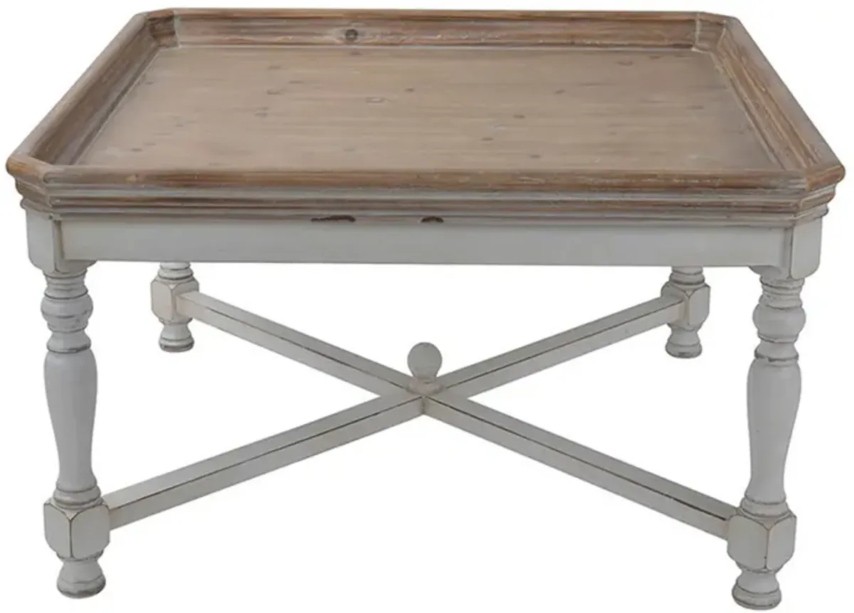 Fin 33 Inch Coffee Table, Tray Top, Rustic Fir Wood, Antique White, Brown-Benzara