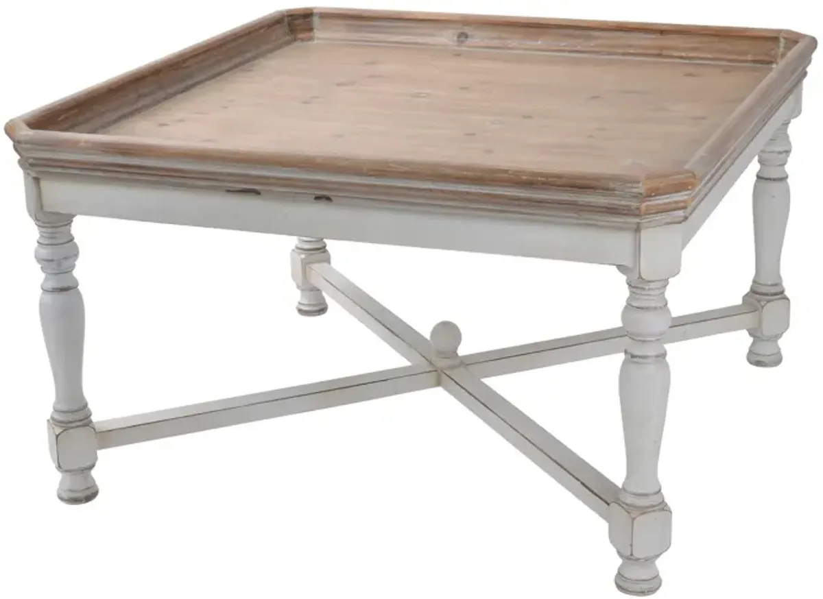 Fin 33 Inch Coffee Table, Tray Top, Rustic Fir Wood, Antique White, Brown-Benzara