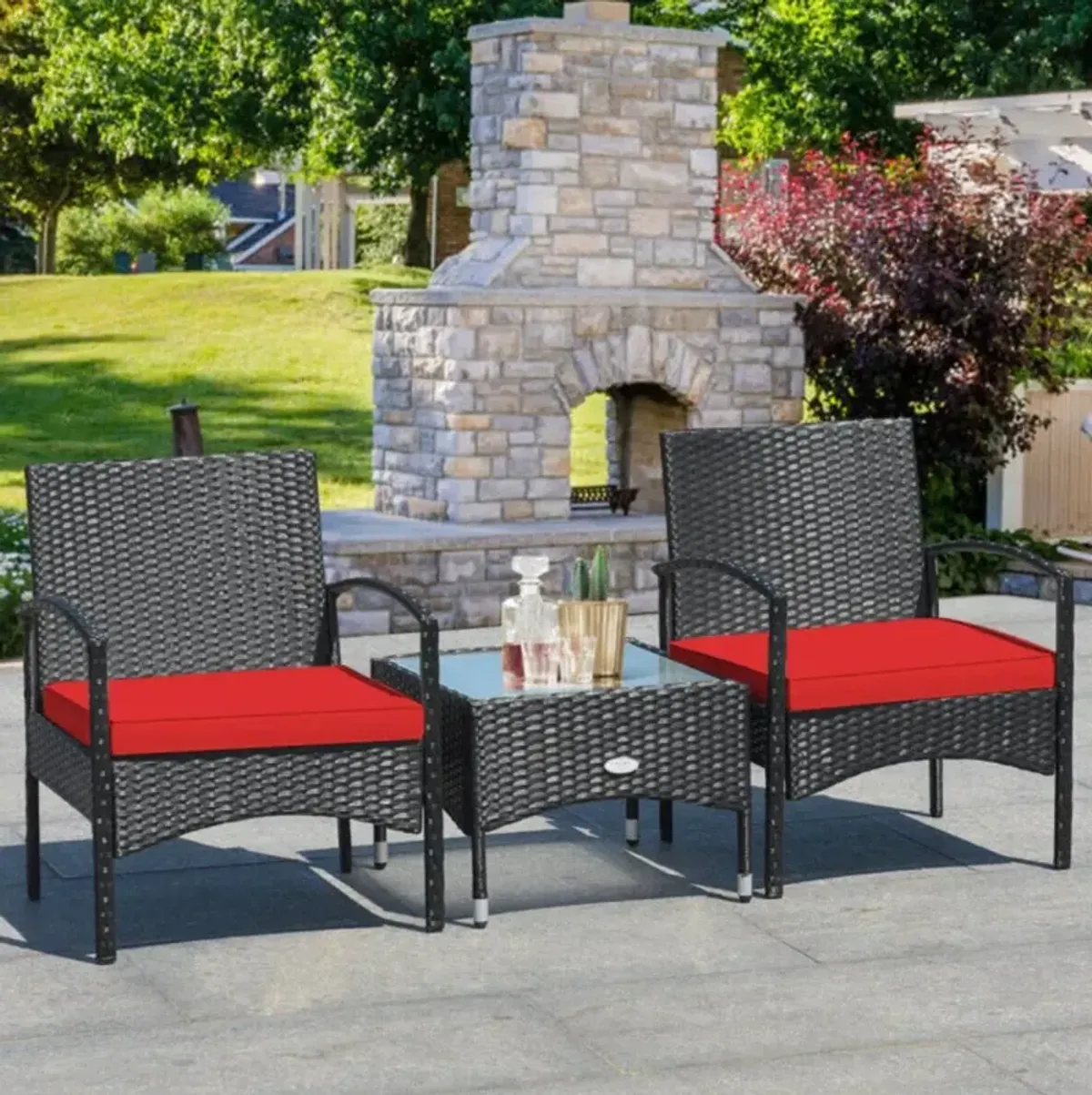 Hivvago 3 Pieces Patio Wicker Rattan Furniture Set with Cushions for Lawn Backyard