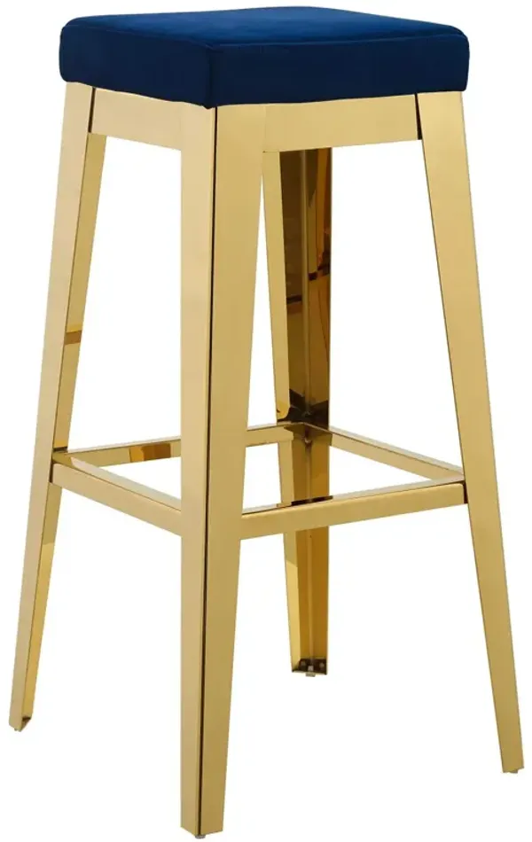 Modway Arrive Gold Stainless Steel Bar Stool with Upholstered Velvet Seat Cushion in Gold Black