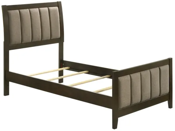 Wily Twin Size Bed, Channel Tufted Upholstered Headboard, Dark Brown - Benzara