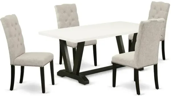 East West Furniture 5-Pc rectangular Dinette Set Included 4 Dining chairs Upholstered Seat and High Button Tufted Chair Back and Rectangular Mid Century Dining Table with Linen White rectangular Table