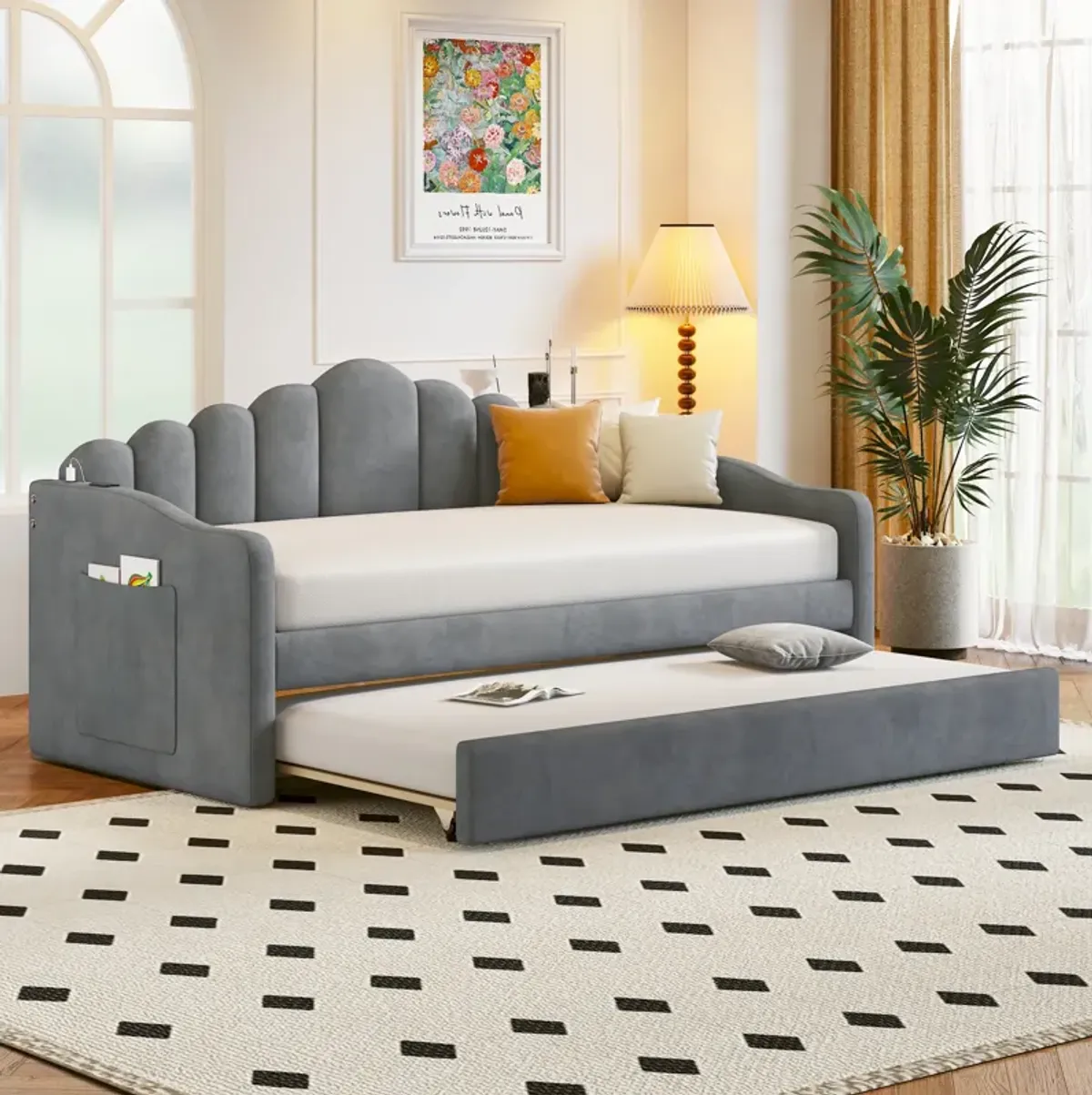 Merax Upholstered Daybed Bed Frame with Trundle