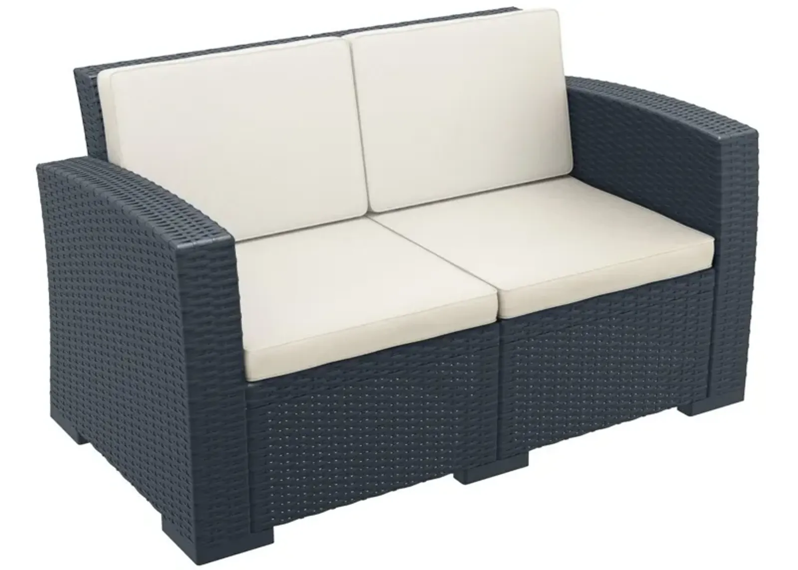 55" White Outdoor Patio Loveseat with Natural Beige Sunbrella Cushion