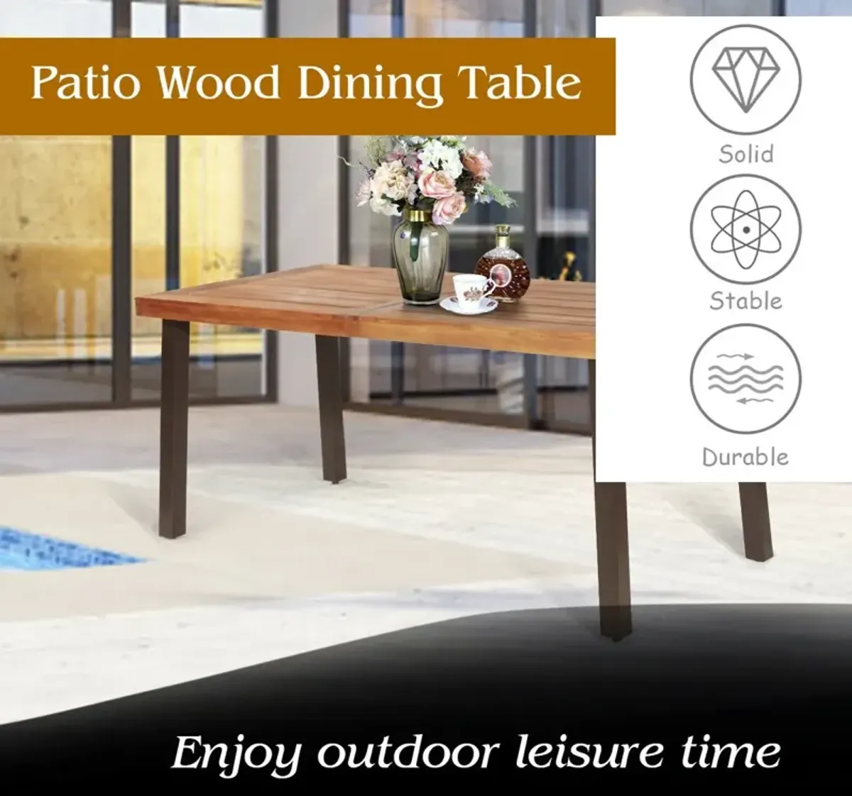 Rectangular Acacia Wood Rustic Dining Furniture Table