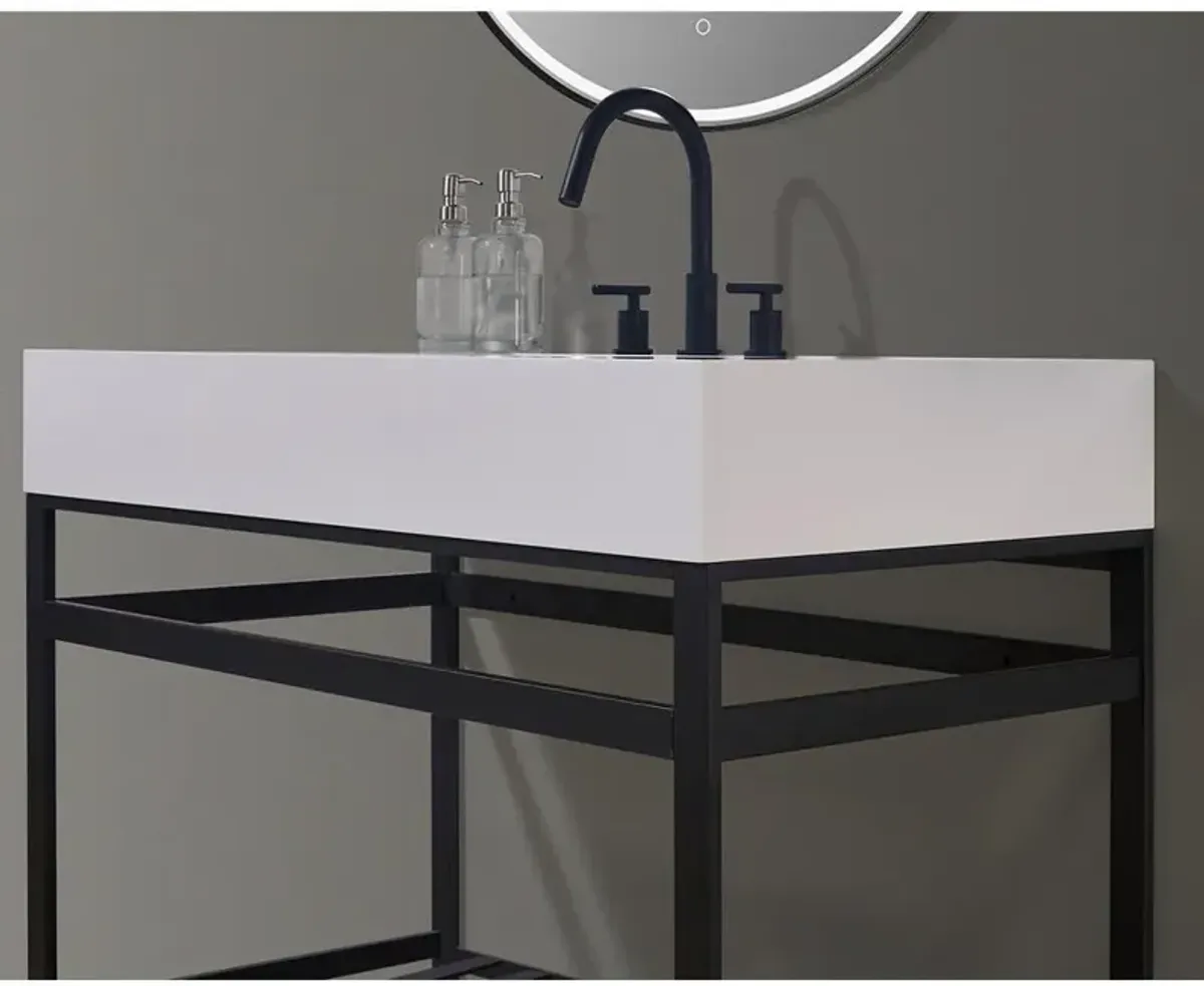 Altair 42 Single Stainless Steel Vanity Console in Matt Black and Mirror