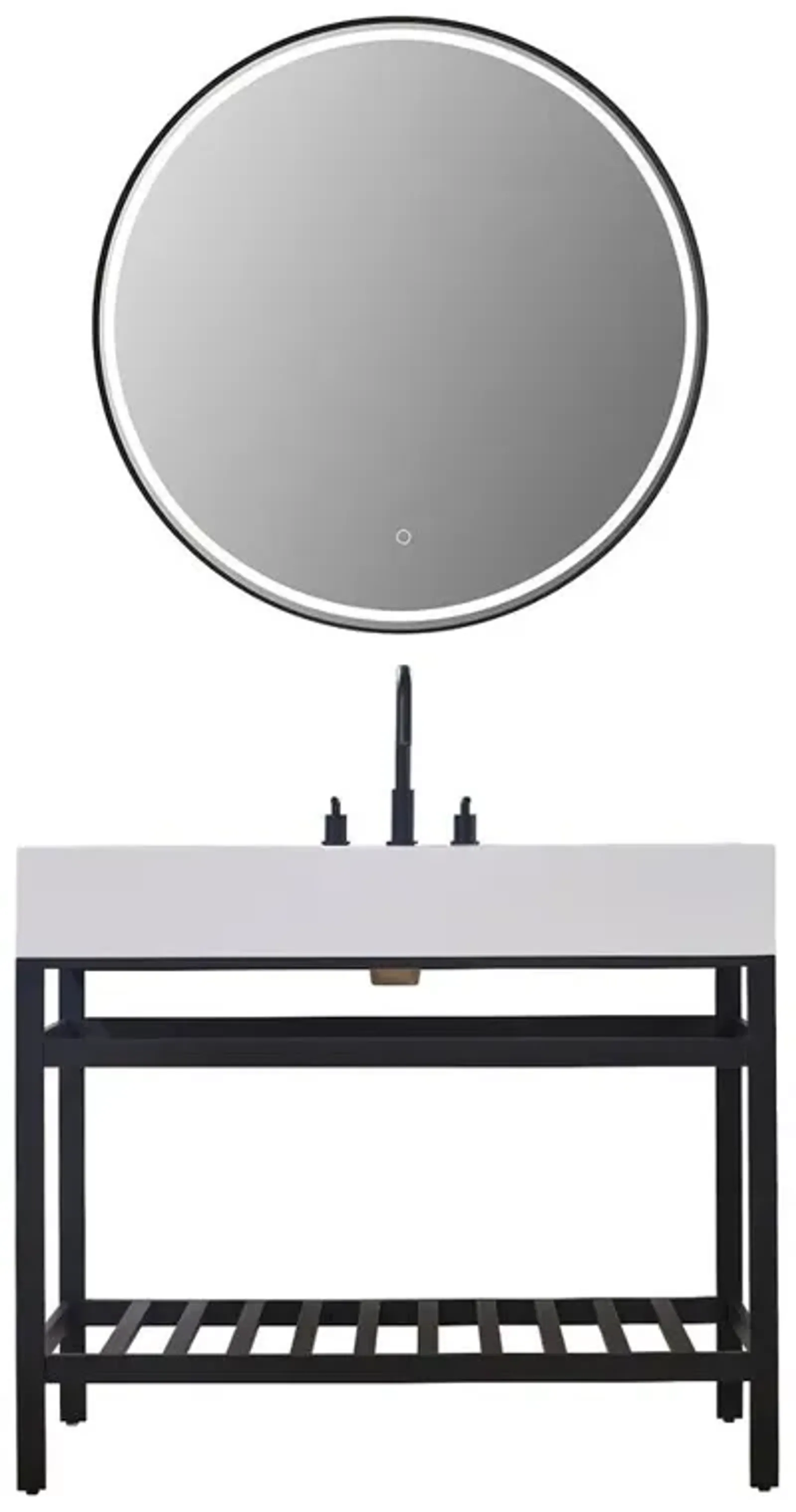 Altair 42 Single Stainless Steel Vanity Console in Matt Black and Mirror