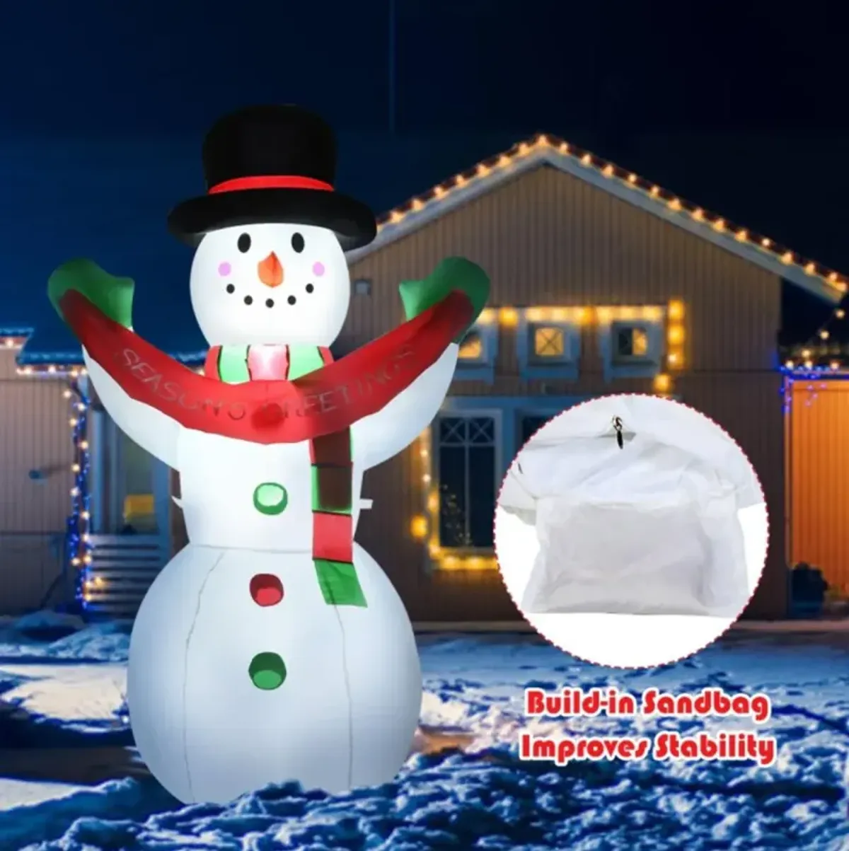 Hivvago 6 Feet Inflatable Christmas Snowman with LED Lights Blow Up Outdoor Yard Decoration