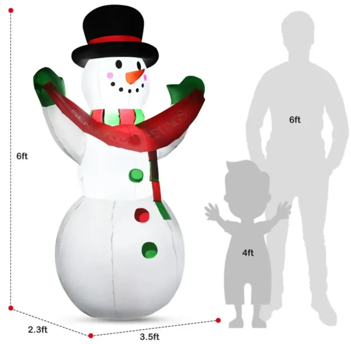 Hivvago 6 Feet Inflatable Christmas Snowman with LED Lights Blow Up Outdoor Yard Decoration