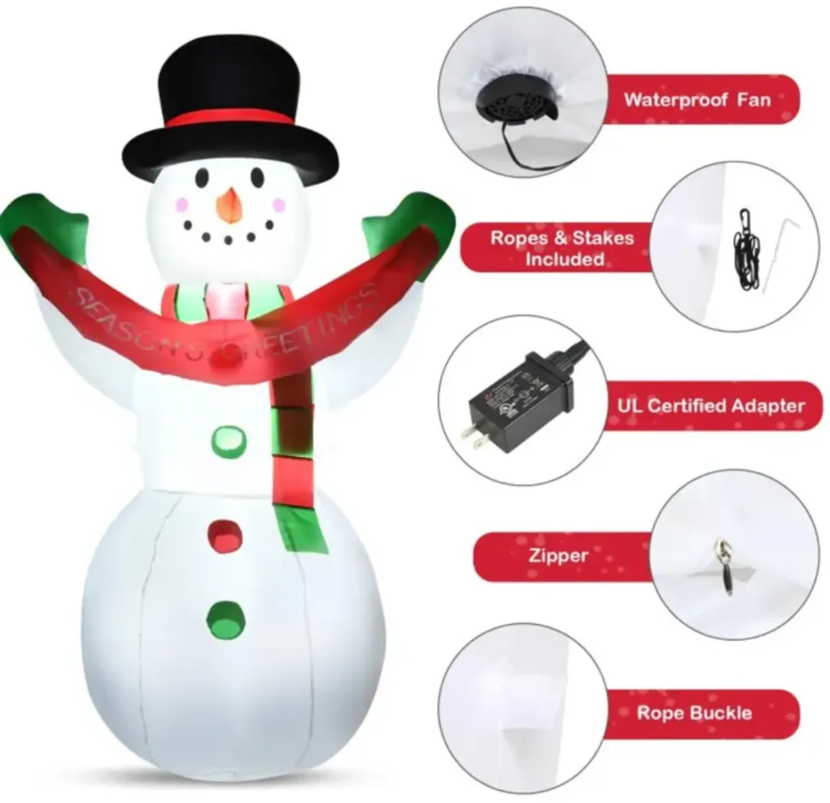 Hivvago 6 Feet Inflatable Christmas Snowman with LED Lights Blow Up Outdoor Yard Decoration