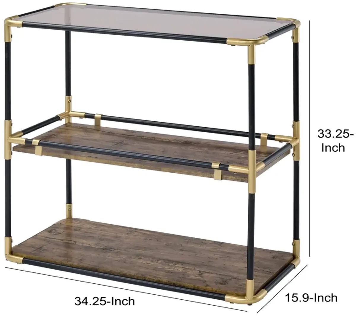 ACME Heleris Console Table, Black/Gold & Smoky Glass