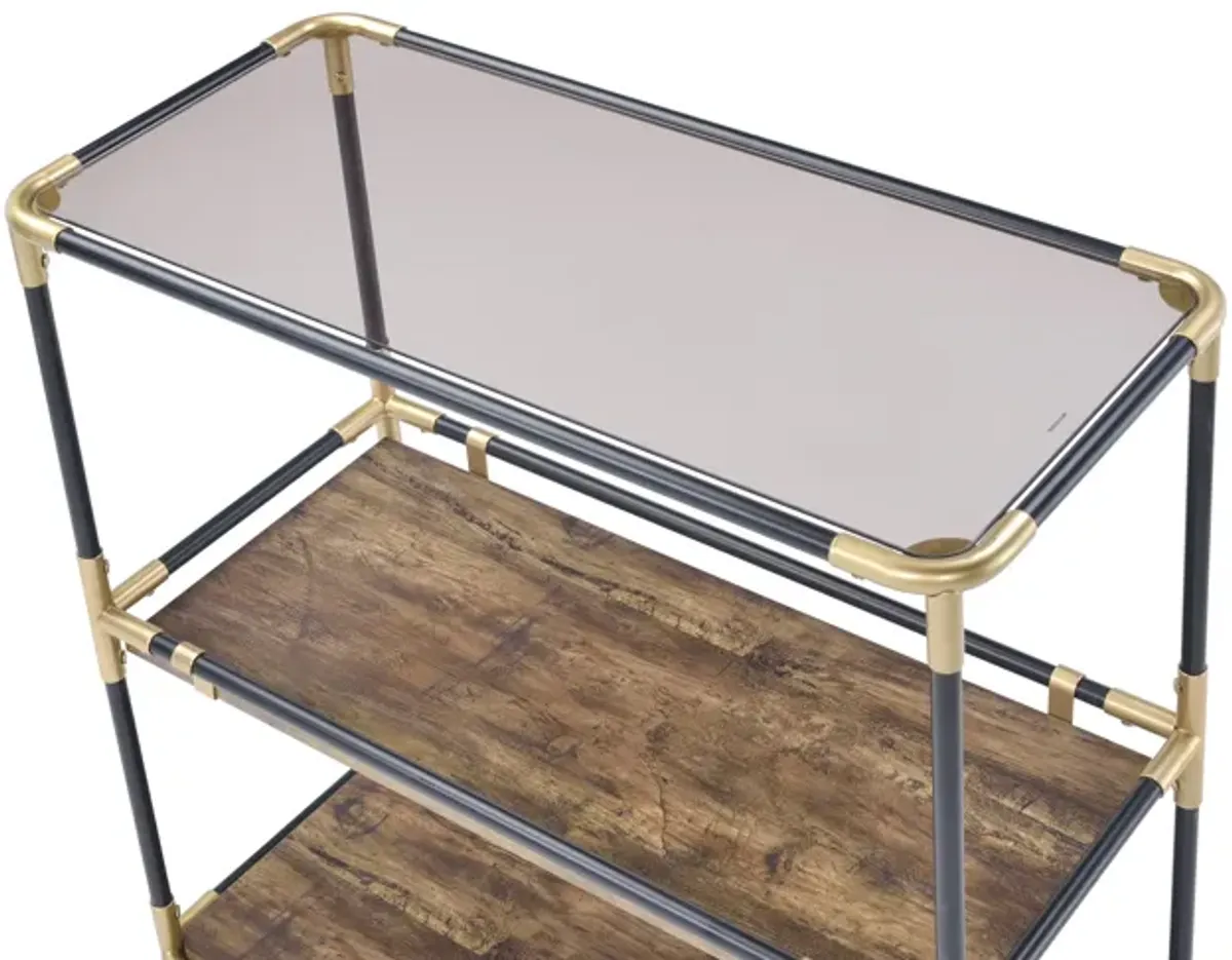 ACME Heleris Console Table, Black/Gold & Smoky Glass