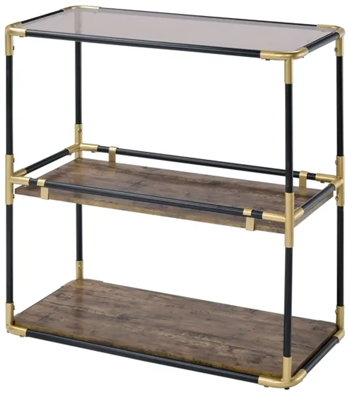 ACME Heleris Console Table, Black/Gold & Smoky Glass