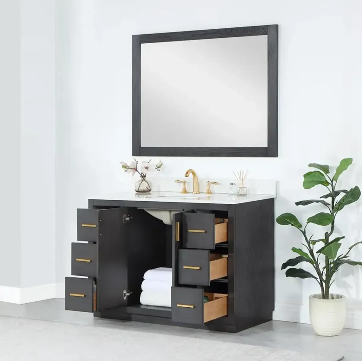 Altair 48 Single Bathroom Vanity Set in Brown Oak with Mirror