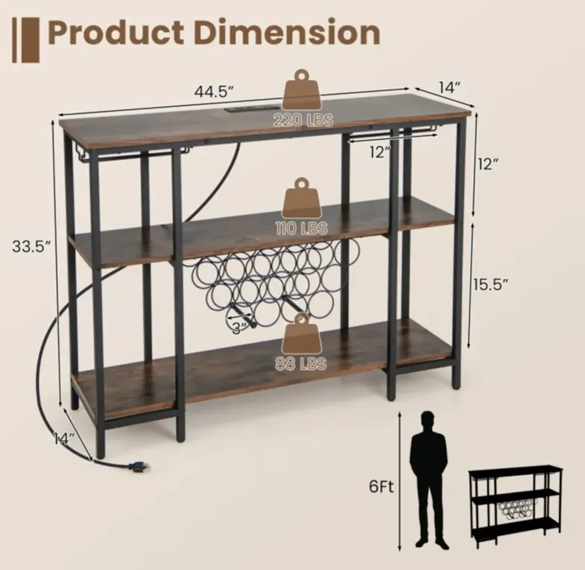 Hivvago Industrial Wine Rack Wine Bar Cabinet with Storage Shelves