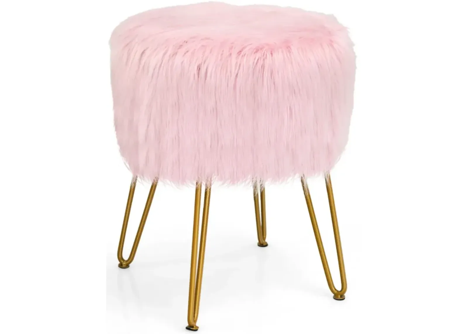 Hivvago Faux Fur Vanity Stool Chair with Metal Legs for Bedroom and Living Room