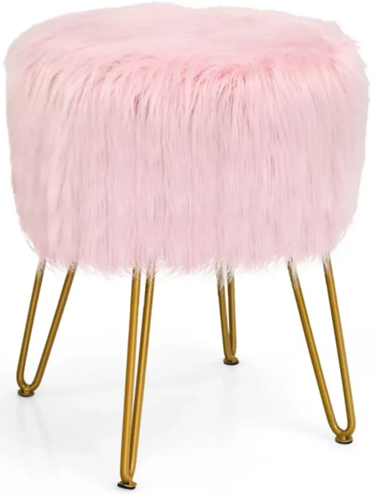 Hivvago Faux Fur Vanity Stool Chair with Metal Legs for Bedroom and Living Room